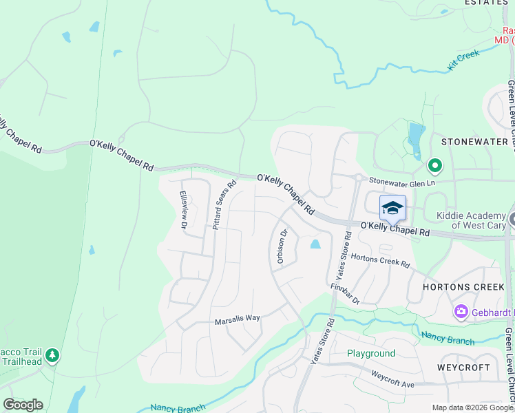 map of restaurants, bars, coffee shops, grocery stores, and more near 408 Horatio Court in Cary