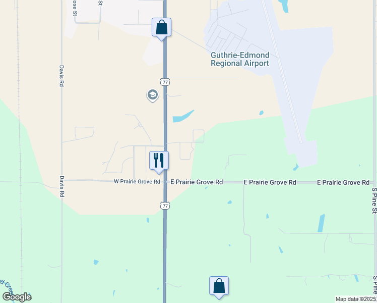 map of restaurants, bars, coffee shops, grocery stores, and more near 207 East Pleasant Hill Drive in Guthrie