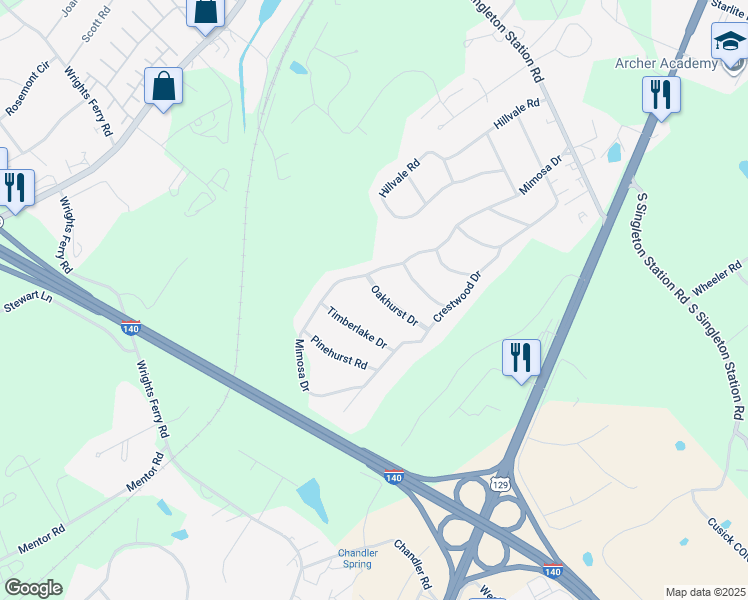 map of restaurants, bars, coffee shops, grocery stores, and more near 4431 Oakhurst Drive in Louisville