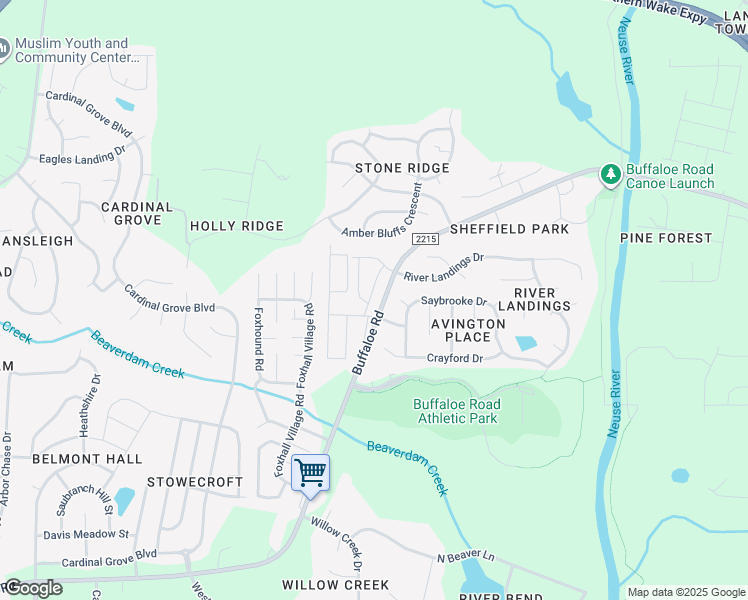 map of restaurants, bars, coffee shops, grocery stores, and more near 6109 Buffaloe Road in Raleigh