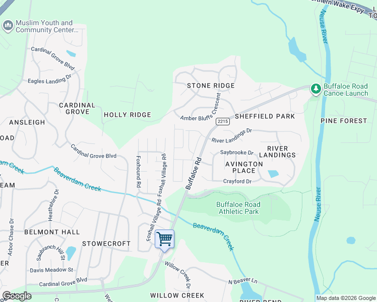 map of restaurants, bars, coffee shops, grocery stores, and more near 6109 Buffaloe Road in Raleigh