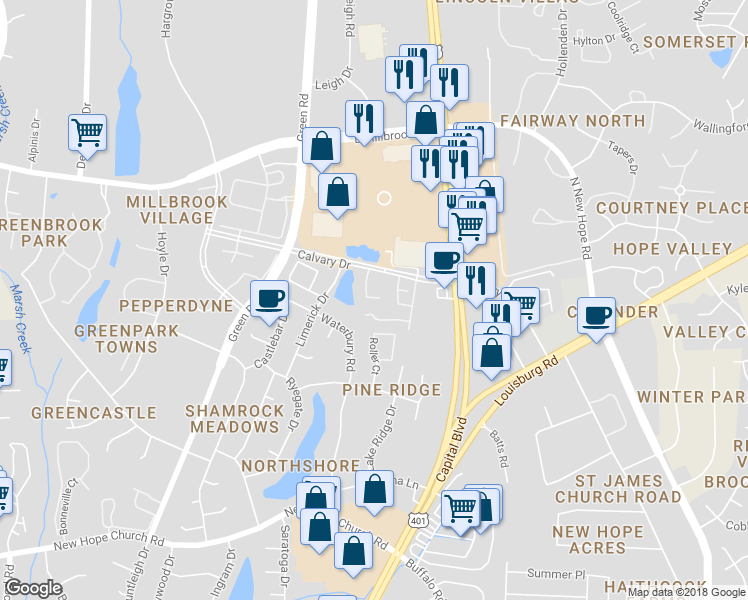 map of restaurants, bars, coffee shops, grocery stores, and more near 4912 Old Plank Road in Raleigh