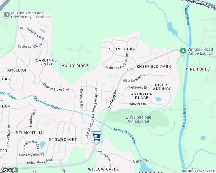 map of restaurants, bars, coffee shops, grocery stores, and more near 6109 Buffaloe Road in Raleigh
