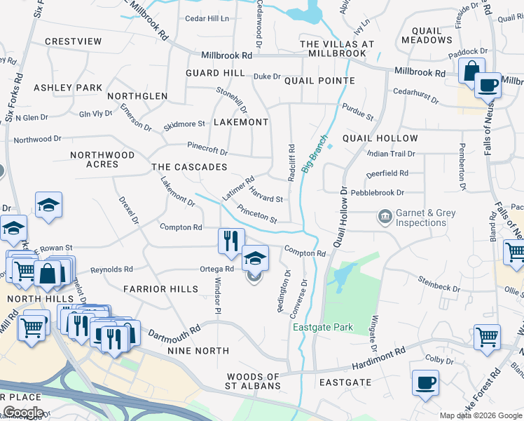 map of restaurants, bars, coffee shops, grocery stores, and more near 531 Princeton Street in Raleigh
