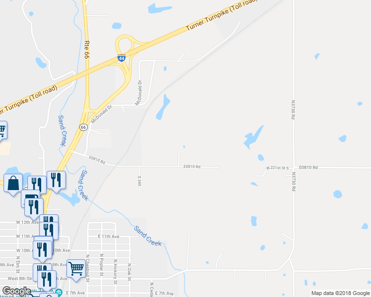 map of restaurants, bars, coffee shops, grocery stores, and more near 34599 W 221st Street South in Bristow