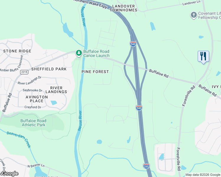 map of restaurants, bars, coffee shops, grocery stores, and more near 4844 Pine Drive in Raleigh