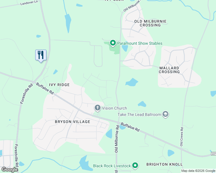 map of restaurants, bars, coffee shops, grocery stores, and more near 2536 Salt River Lane in Raleigh