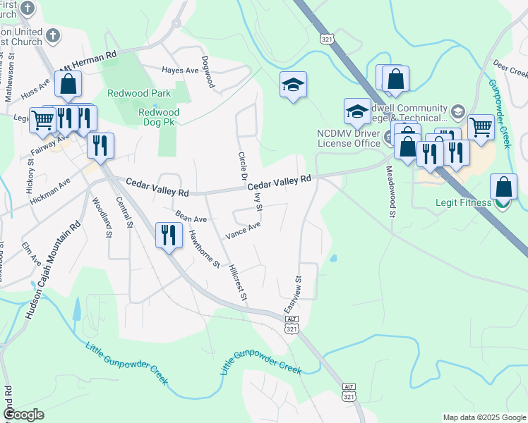 map of restaurants, bars, coffee shops, grocery stores, and more near 617 Ivy Street in Hudson