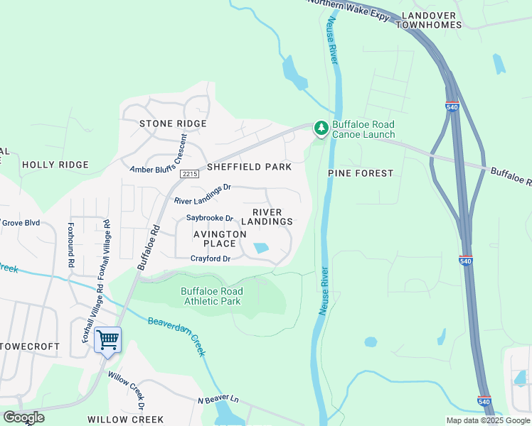 map of restaurants, bars, coffee shops, grocery stores, and more near 4700 River Creek Run in Raleigh