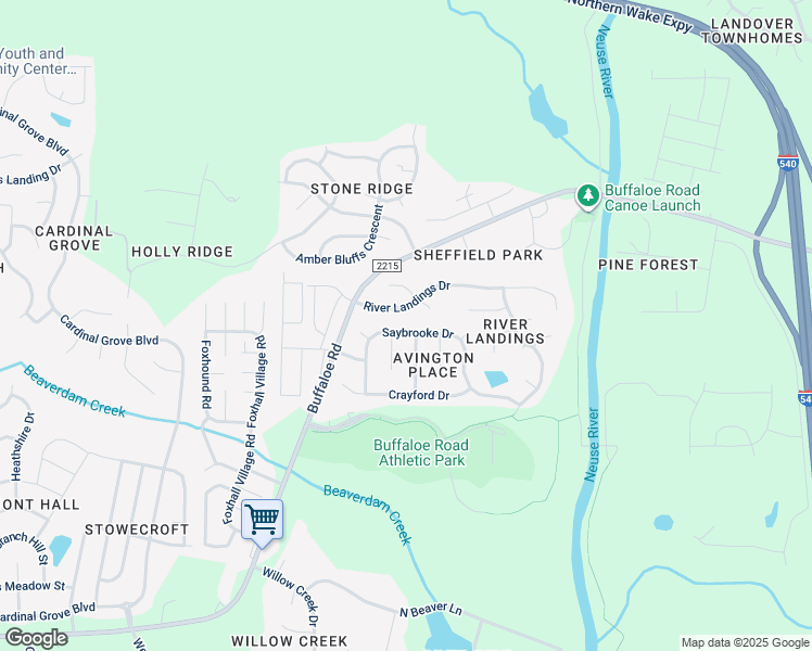 map of restaurants, bars, coffee shops, grocery stores, and more near 6137 Saybrooke Drive in Raleigh