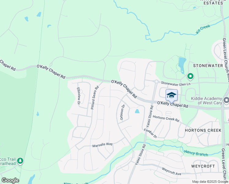 map of restaurants, bars, coffee shops, grocery stores, and more near 408 Horatio Court in Cary