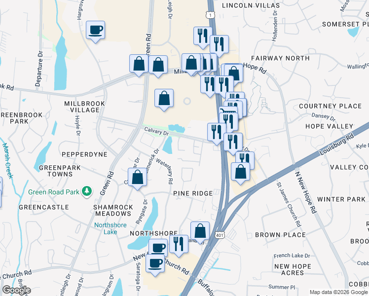 map of restaurants, bars, coffee shops, grocery stores, and more near 4912 Old Plank Road in Raleigh