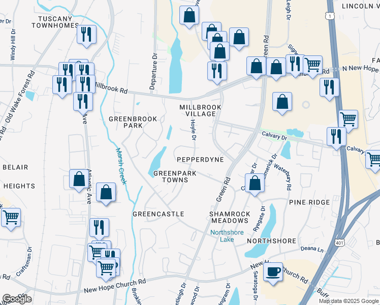 map of restaurants, bars, coffee shops, grocery stores, and more near 4720 Matt Drive in Raleigh