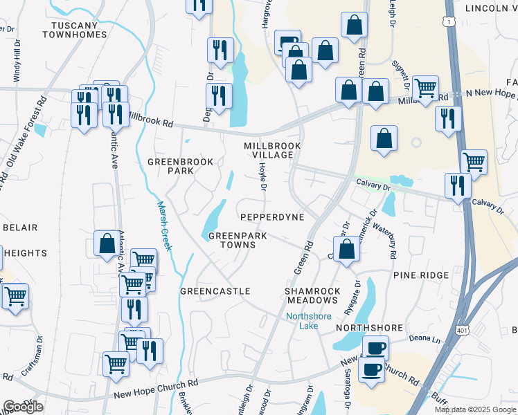 map of restaurants, bars, coffee shops, grocery stores, and more near 4720 Matt Drive in Raleigh