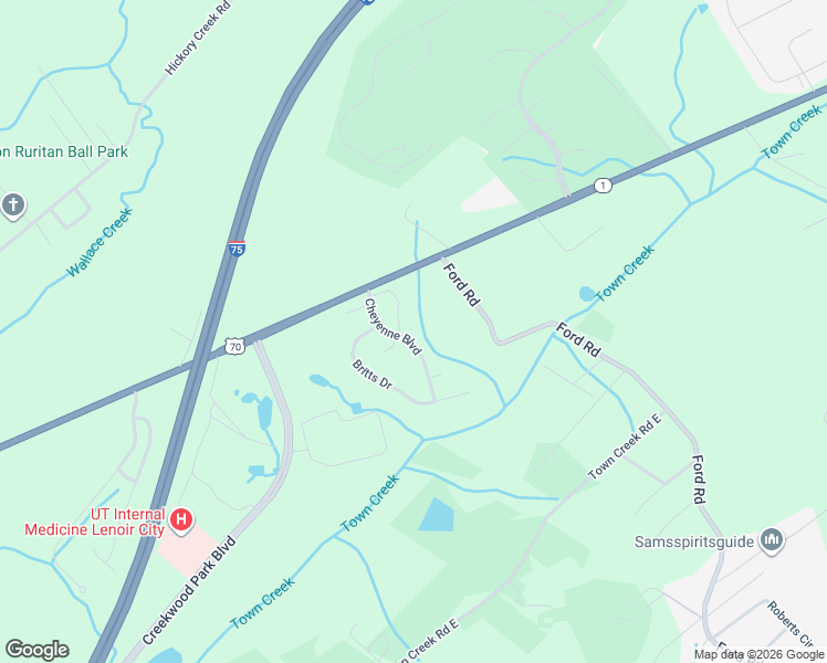 map of restaurants, bars, coffee shops, grocery stores, and more near 1025 Cheyenne Boulevard in Lenoir City