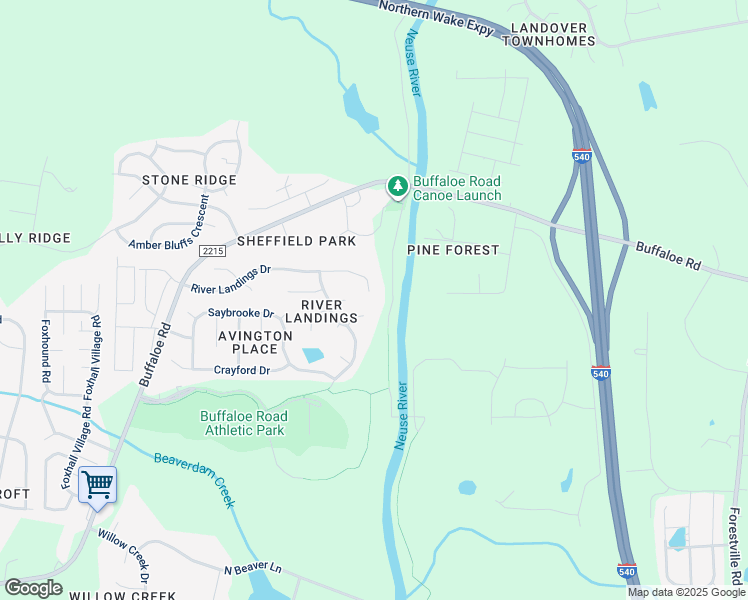 map of restaurants, bars, coffee shops, grocery stores, and more near 4700 River Boat Landing Court in Raleigh