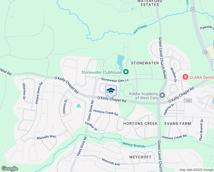 map of restaurants, bars, coffee shops, grocery stores, and more near 719 Windy Peak Loop in Cary