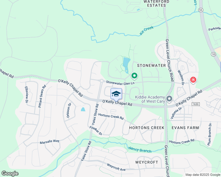 map of restaurants, bars, coffee shops, grocery stores, and more near 203 Windy Peak Loop in Cary