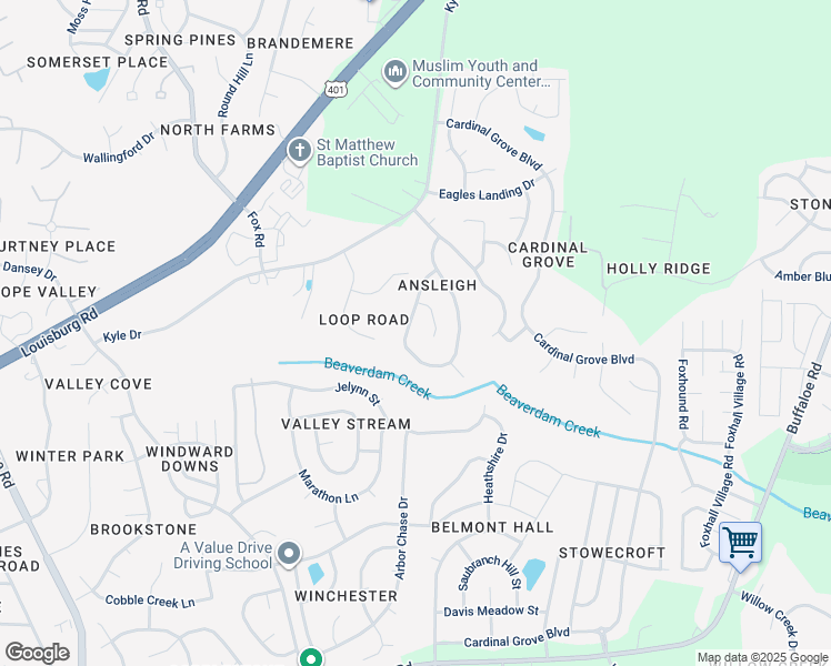 map of restaurants, bars, coffee shops, grocery stores, and more near 4725 Silverdene Street in Raleigh