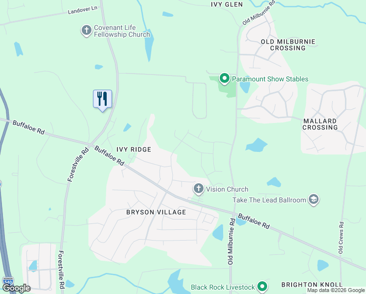 map of restaurants, bars, coffee shops, grocery stores, and more near 3231 Old Milburnie Road in Raleigh