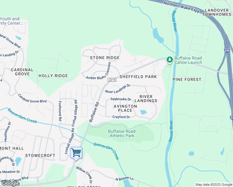 map of restaurants, bars, coffee shops, grocery stores, and more near 6024 River Landings Drive in Raleigh