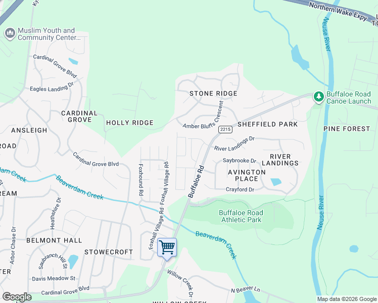 map of restaurants, bars, coffee shops, grocery stores, and more near 6109 Buffaloe Road in Raleigh