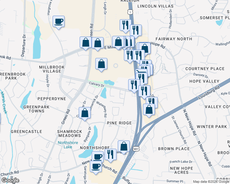map of restaurants, bars, coffee shops, grocery stores, and more near 4912 Old Plank Road in Raleigh