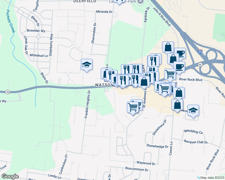 map of restaurants, bars, coffee shops, grocery stores, and more near 2909 Old Fort Parkway in Murfreesboro