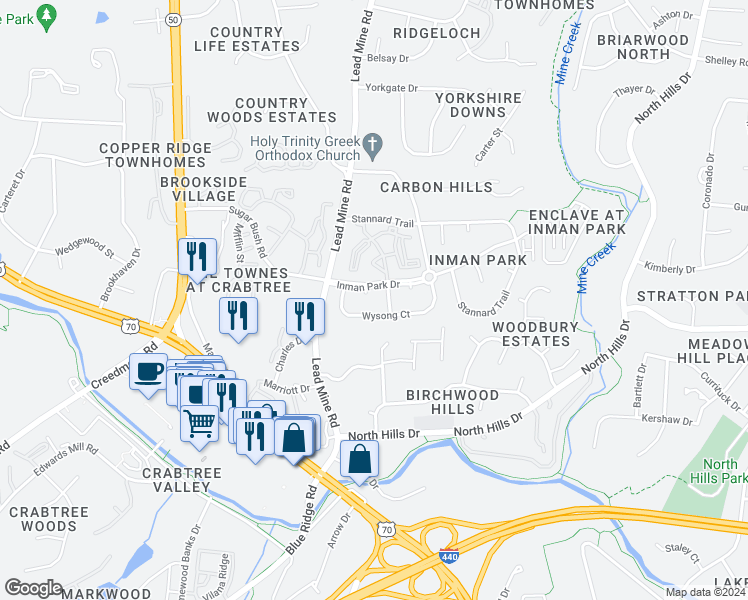map of restaurants, bars, coffee shops, grocery stores, and more near 4604 Chandler Grove Court in Raleigh