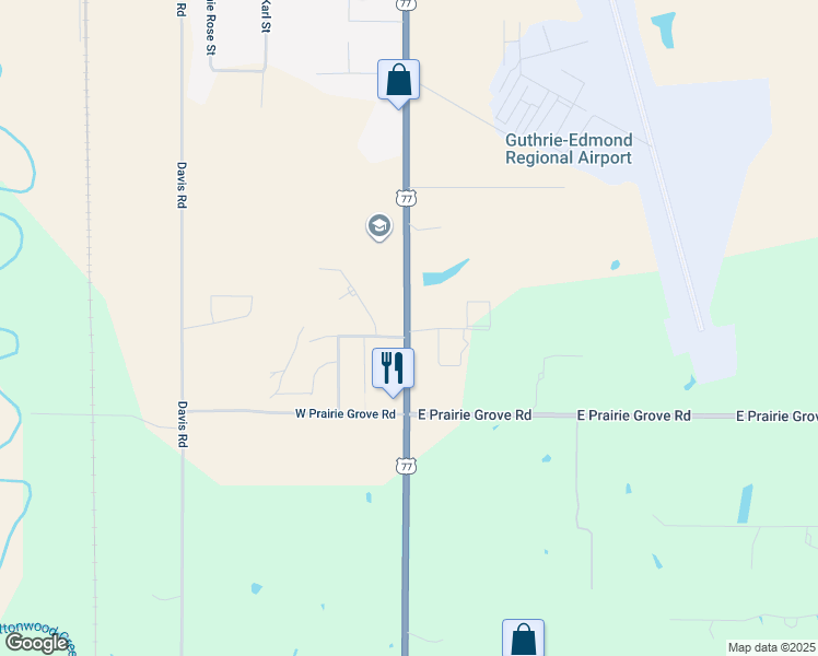 map of restaurants, bars, coffee shops, grocery stores, and more near 510 East Pleasant Hill Drive in Guthrie
