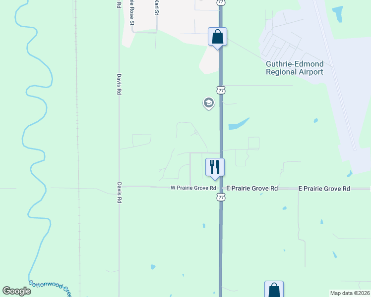 map of restaurants, bars, coffee shops, grocery stores, and more near 3400 Homesteaders Lane in Guthrie