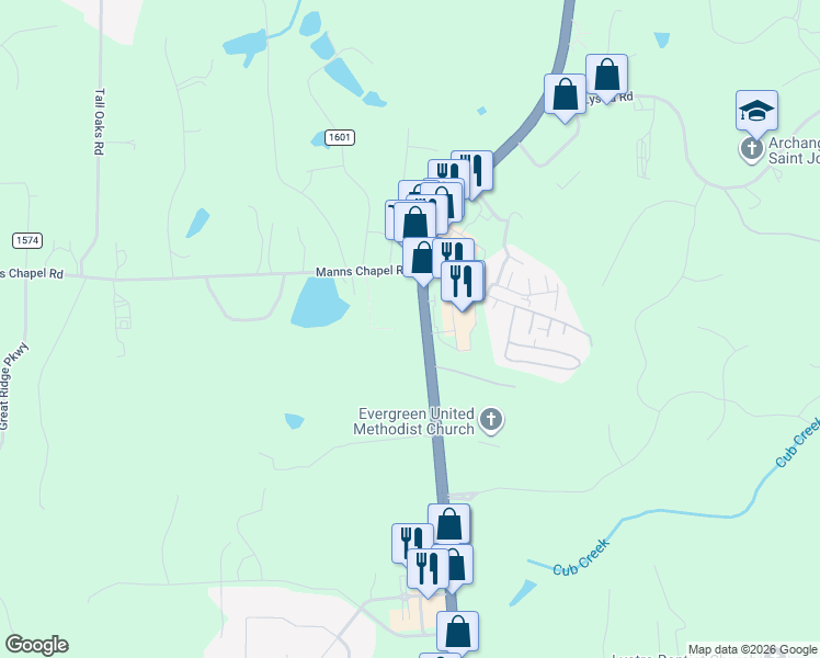 map of restaurants, bars, coffee shops, grocery stores, and more near 103 Cedar Village Road in Chapel Hill