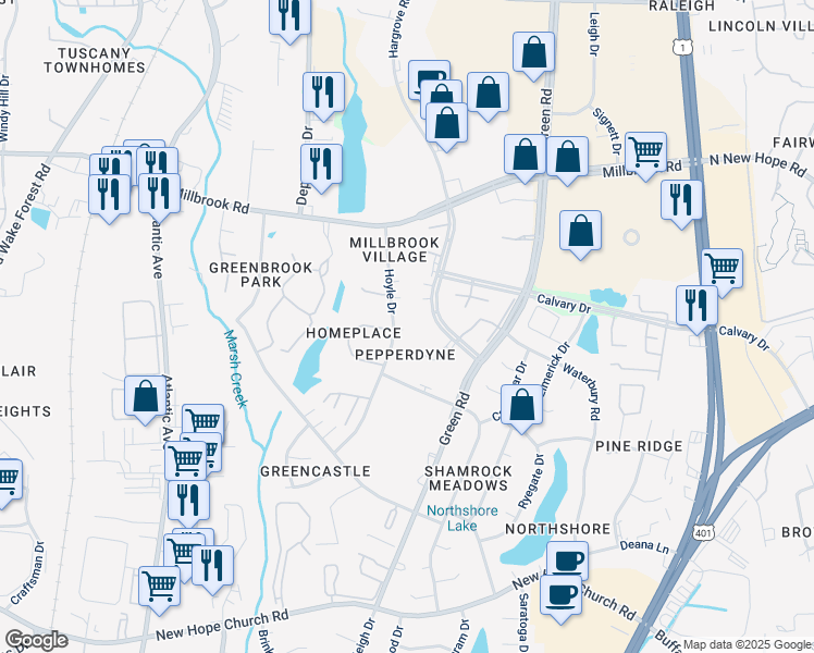 map of restaurants, bars, coffee shops, grocery stores, and more near 4720 Matt Drive in Raleigh