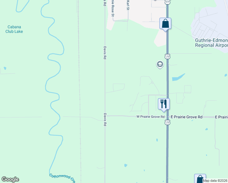 map of restaurants, bars, coffee shops, grocery stores, and more near 2450-3698 Davis Road in Guthrie