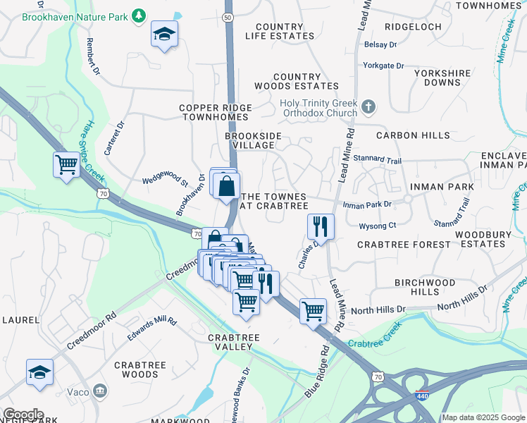 map of restaurants, bars, coffee shops, grocery stores, and more near 2704 Laurel Cherry Street in Raleigh
