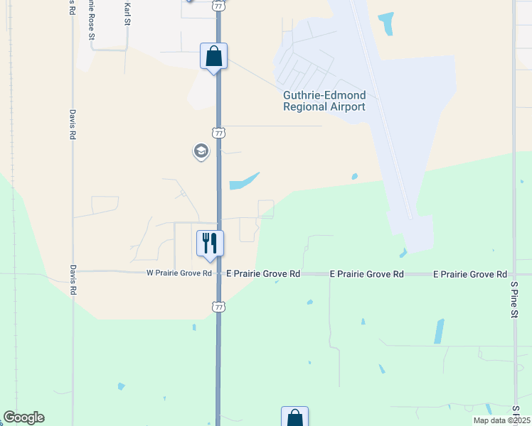 map of restaurants, bars, coffee shops, grocery stores, and more near 510 East Pleasant Hill Drive in Guthrie