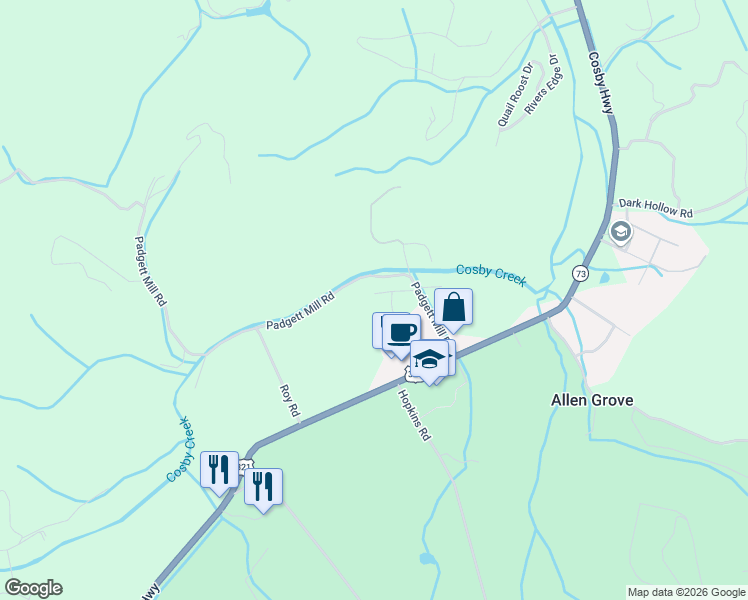 map of restaurants, bars, coffee shops, grocery stores, and more near 3398 Webbing Way in Cosby
