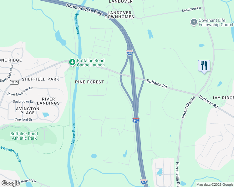 map of restaurants, bars, coffee shops, grocery stores, and more near 4848 Pine Drive in Raleigh