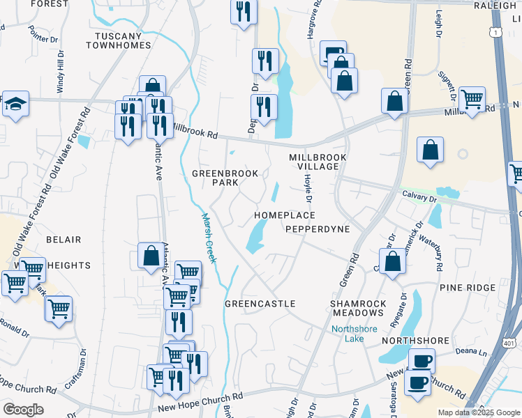 map of restaurants, bars, coffee shops, grocery stores, and more near 4626 Grinding Stone Drive in Raleigh