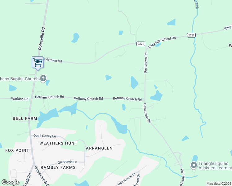 map of restaurants, bars, coffee shops, grocery stores, and more near 6721 Bethany Church Road in Wendell