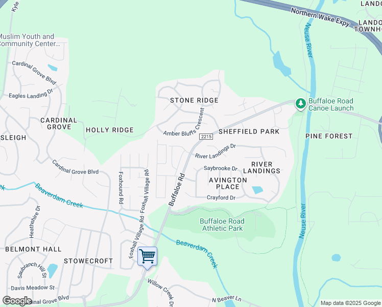 map of restaurants, bars, coffee shops, grocery stores, and more near 6224 Amber Bluffs Crescent in Raleigh