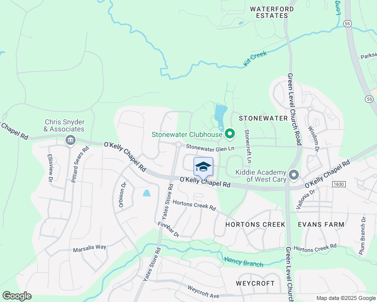 map of restaurants, bars, coffee shops, grocery stores, and more near 845 River Song Place in Cary