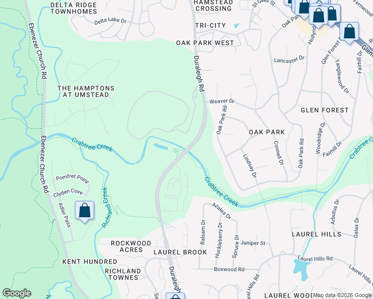 map of restaurants, bars, coffee shops, grocery stores, and more near 4648 Duraleigh Road in Raleigh