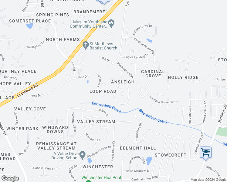 map of restaurants, bars, coffee shops, grocery stores, and more near 4716 Silverdene Street in Raleigh