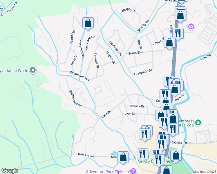 map of restaurants, bars, coffee shops, grocery stores, and more near 1269 Avery Lane in Sevierville