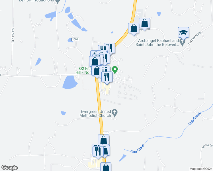 map of restaurants, bars, coffee shops, grocery stores, and more near 11312 U.S. 15 501 Highway North in Chapel Hill