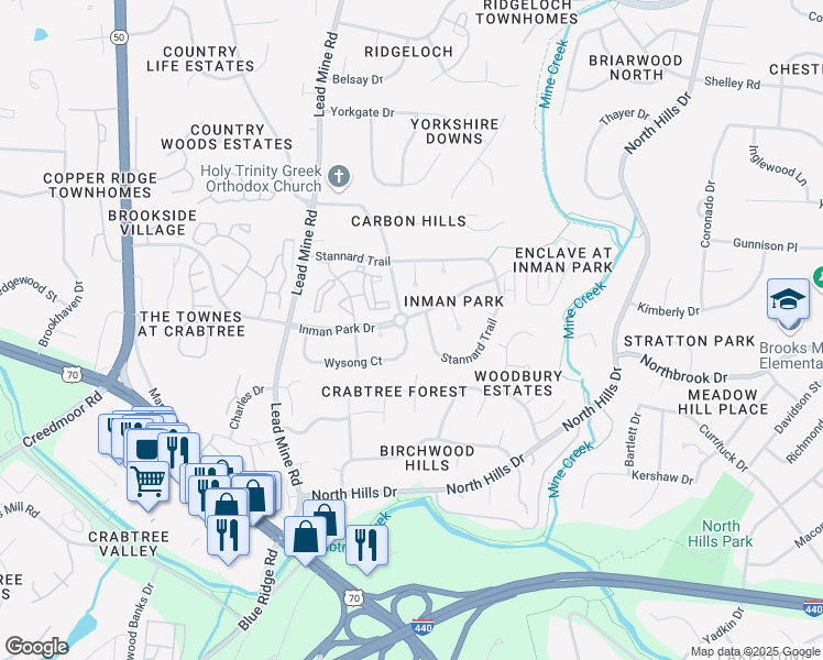 map of restaurants, bars, coffee shops, grocery stores, and more near 1852 Wysong Court in Raleigh