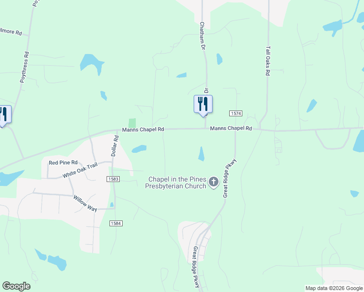 map of restaurants, bars, coffee shops, grocery stores, and more near 4072 Manns Chapel Road in Chapel Hill