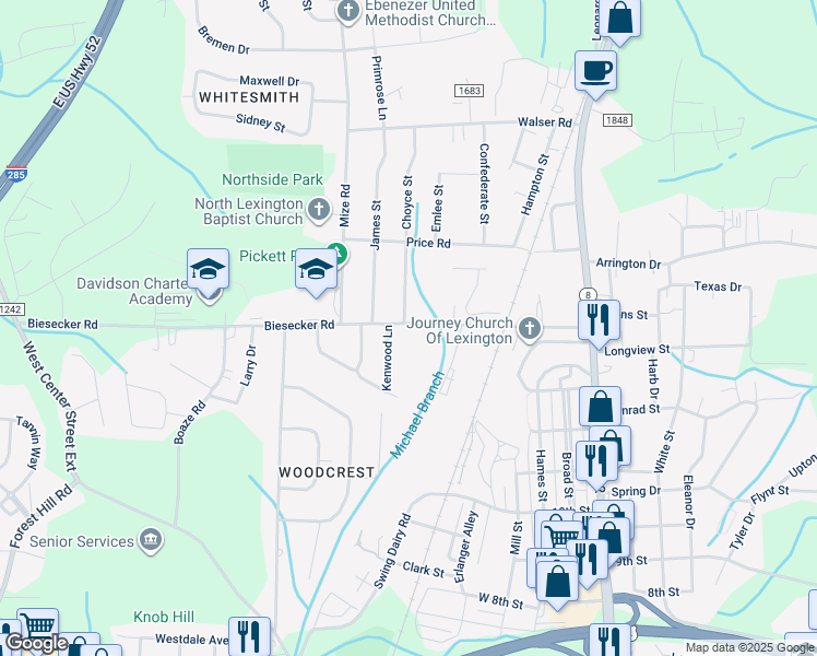 map of restaurants, bars, coffee shops, grocery stores, and more near Biesecker Road in Lexington