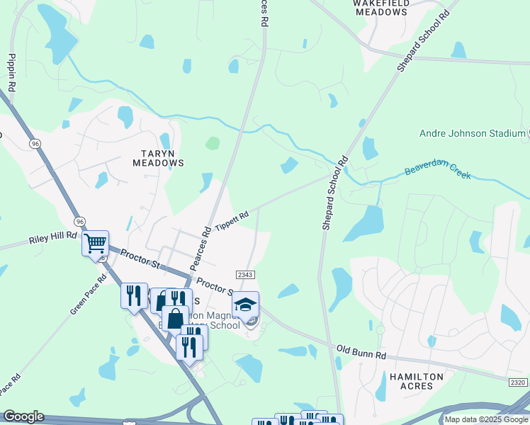 map of restaurants, bars, coffee shops, grocery stores, and more near 1124 Mangum Street in Zebulon
